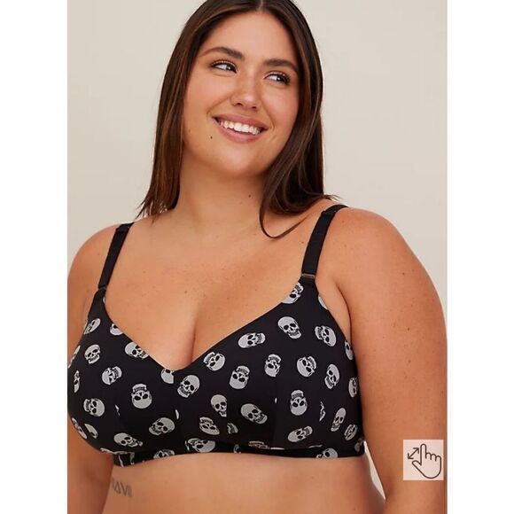 Torrid everyday wire free lightly lined print bra black Skull 42C - Picture 1 of 9